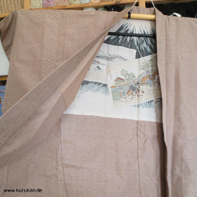 helle Fushi Tsumugi Haori Männer Kimono Jacke, Fuji San Futter
