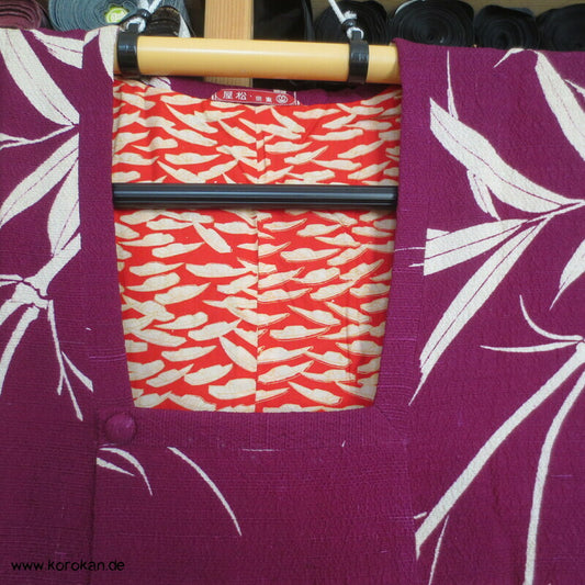 Bambus auf dunkelpink Michiyuki Kimono Jacke Seide, Tsumugi