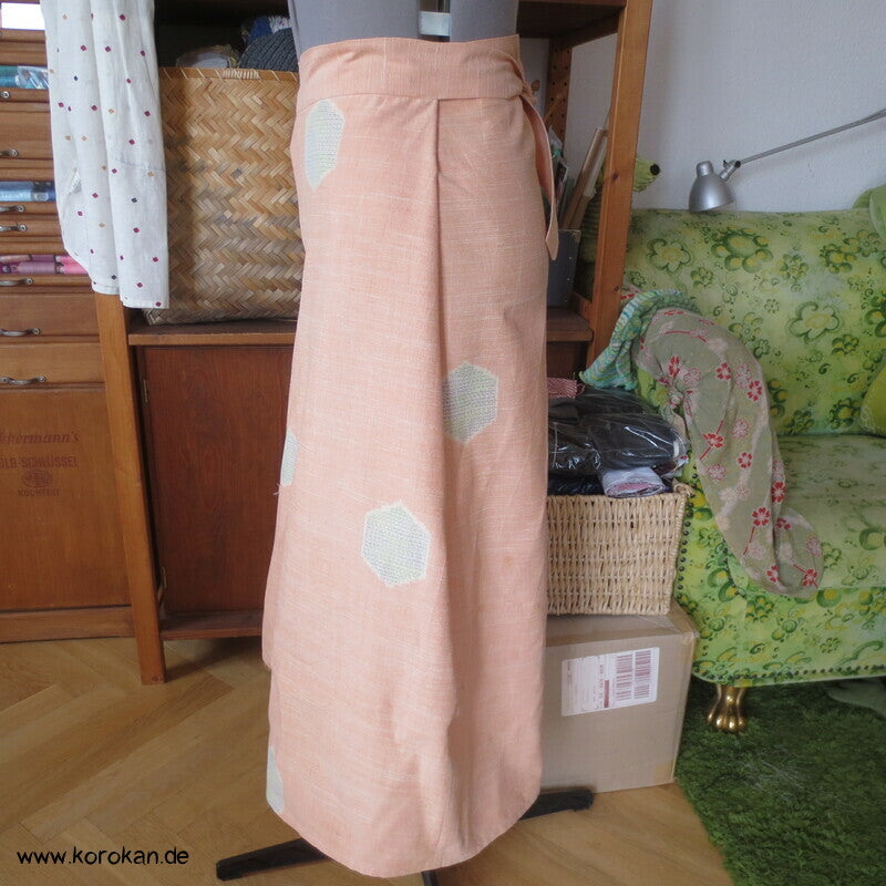 Kimono Seide Wickel Culotte Hose, apricot Seiden Kikko Kasuri, Gr. L