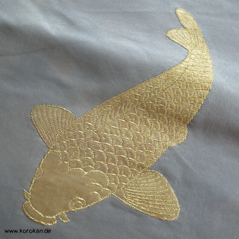 Koi Karpfen in gold, silber, kupfer Fukuro Obi Seidenbrokat Kimonogürtel