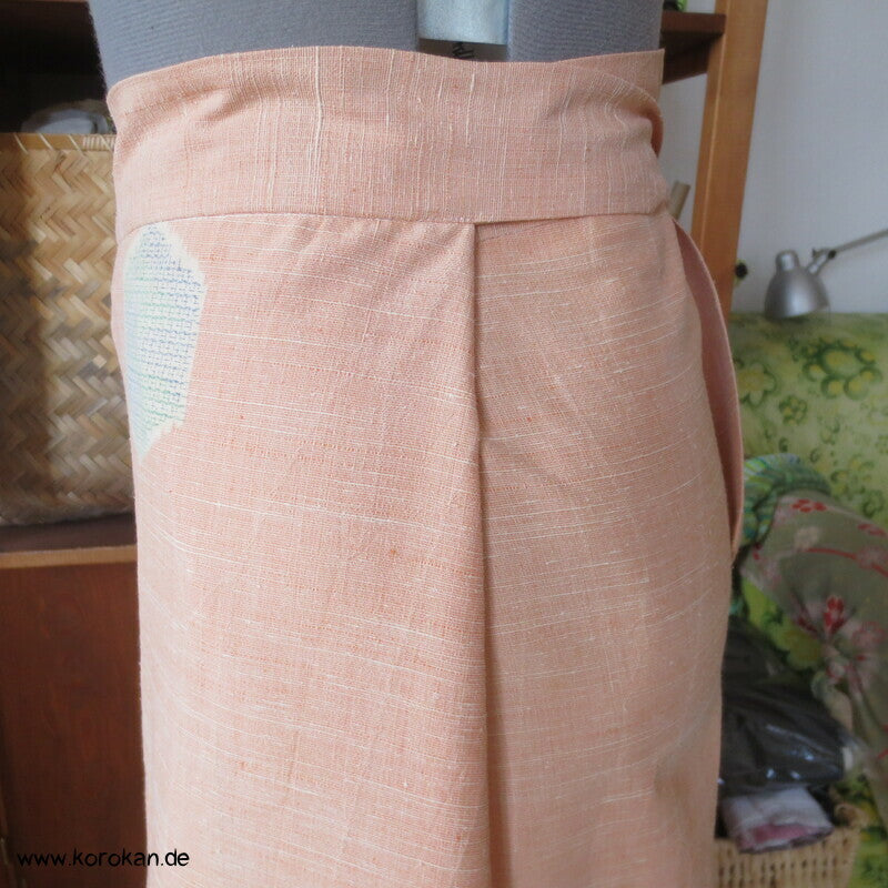 Kimono Seide Wickel Culotte Hose, apricot Seiden Kikko Kasuri, Gr. L