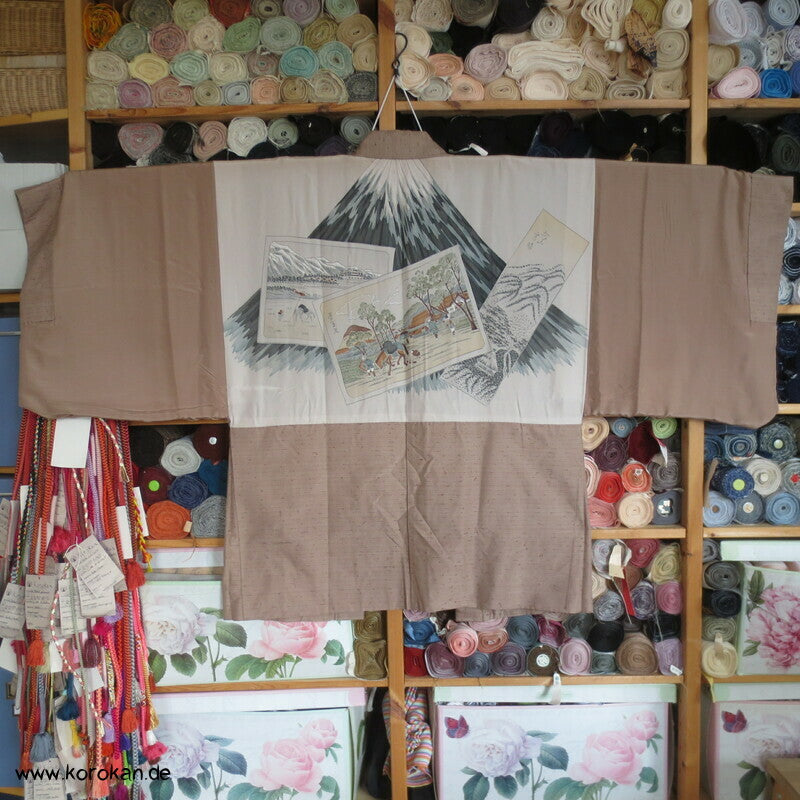 helle Fushi Tsumugi Haori Männer Kimono Jacke, Fuji San Futter