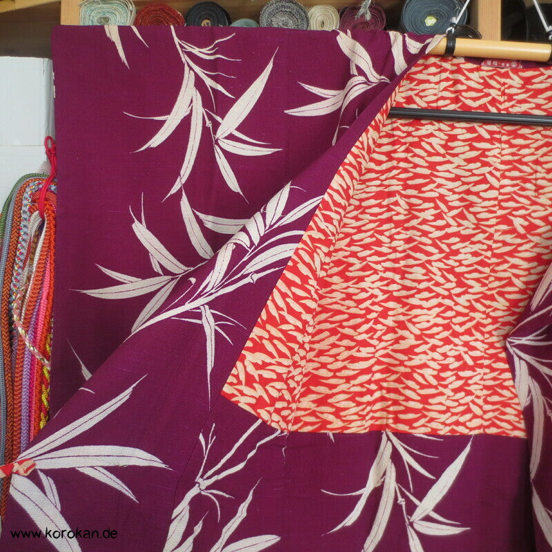 Bambus auf dunkelpink Michiyuki Kimono Jacke Seide, Tsumugi