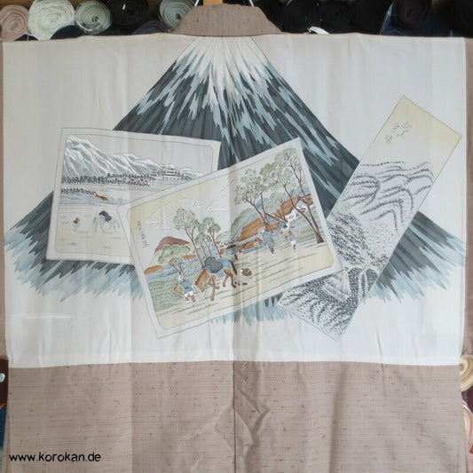 helle Fushi Tsumugi Haori Männer Kimono Jacke, Fuji San Futter