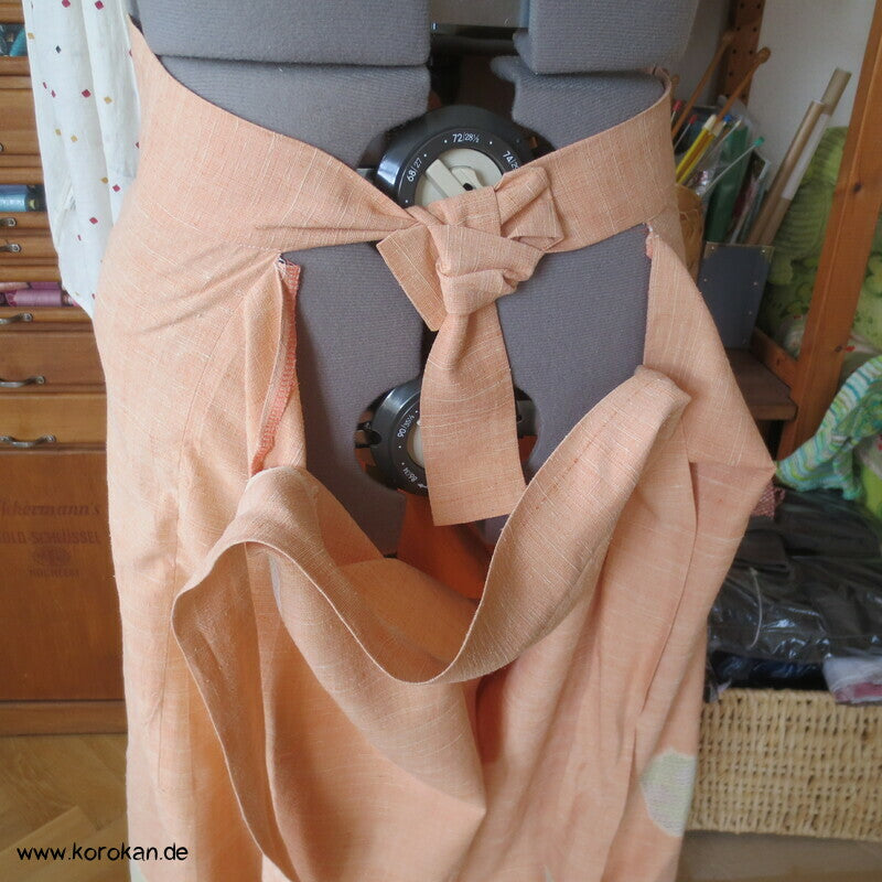 Kimono Seide Wickel Culotte Hose, apricot Seiden Kikko Kasuri, Gr. L