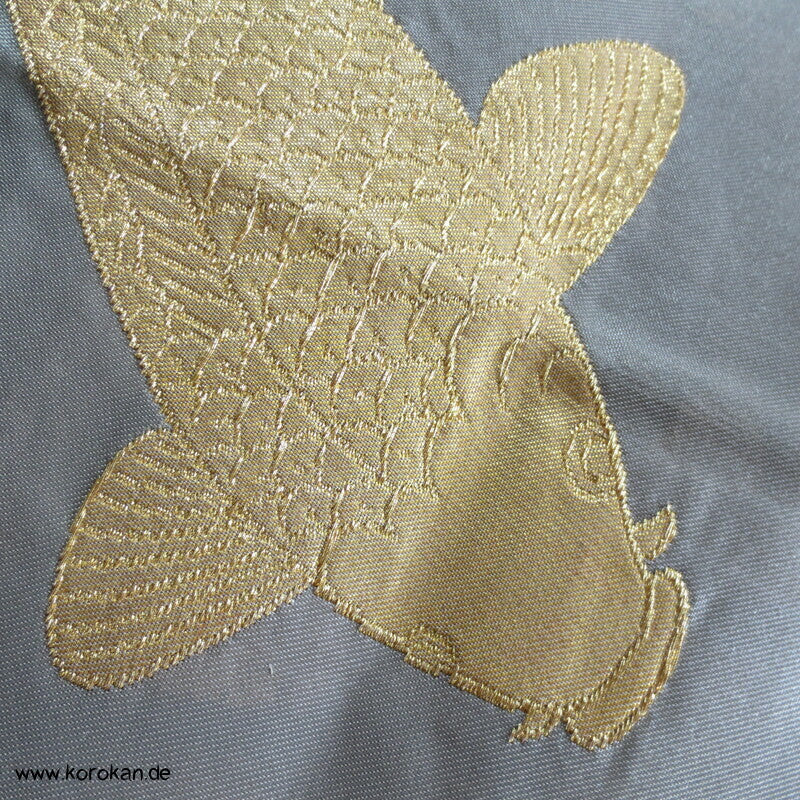 Koi Karpfen in gold, silber, kupfer Fukuro Obi Seidenbrokat Kimonogürtel