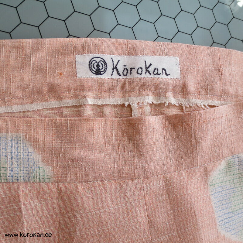 Kimono Seide Wickel Culotte Hose, apricot Seiden Kikko Kasuri, Gr. L