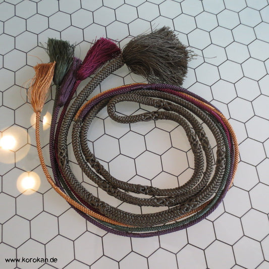 dunkelgrün - lila runde Kordel Obijime, geflochten, viergeteilt