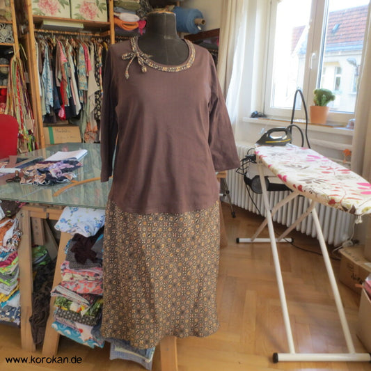 ajour Baumwoll 3/4 Arm T Shirt mit Seidenband Dekoration