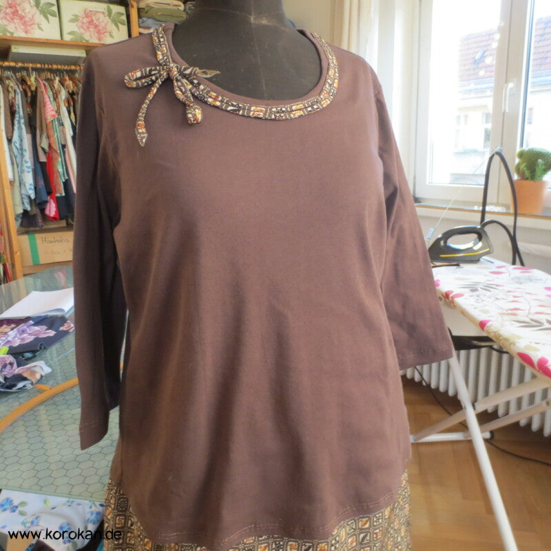 ajour Baumwoll 3/4 Arm T Shirt mit Seidenband Dekoration