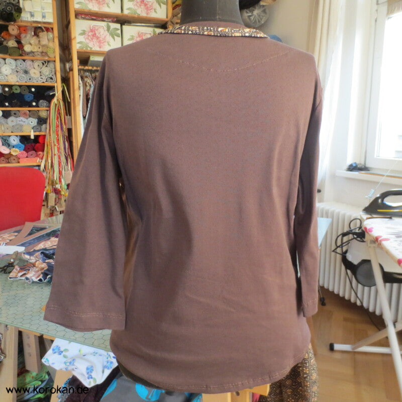 ajour Baumwoll 3/4 Arm T Shirt mit Seidenband Dekoration