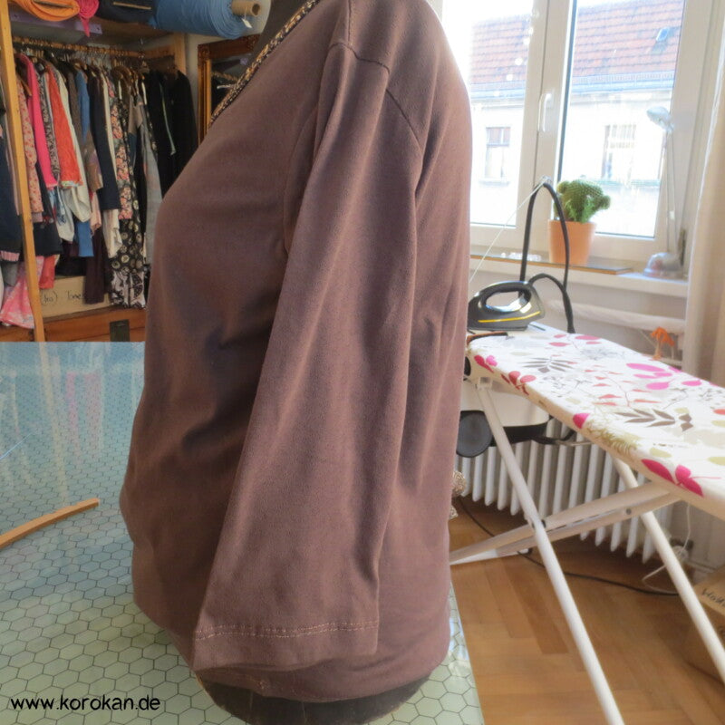 ajour Baumwoll 3/4 Arm T Shirt mit Seidenband Dekoration