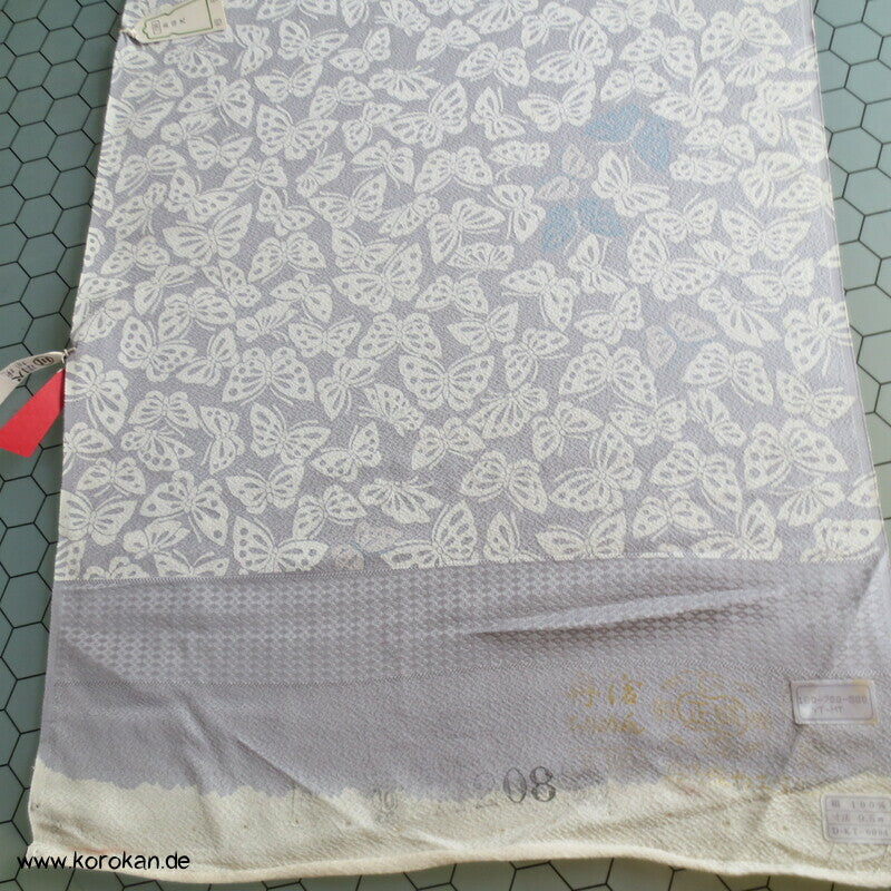 Schmetterlinge auf blaugrau Kimono japanische Chirimen Crepe Seide