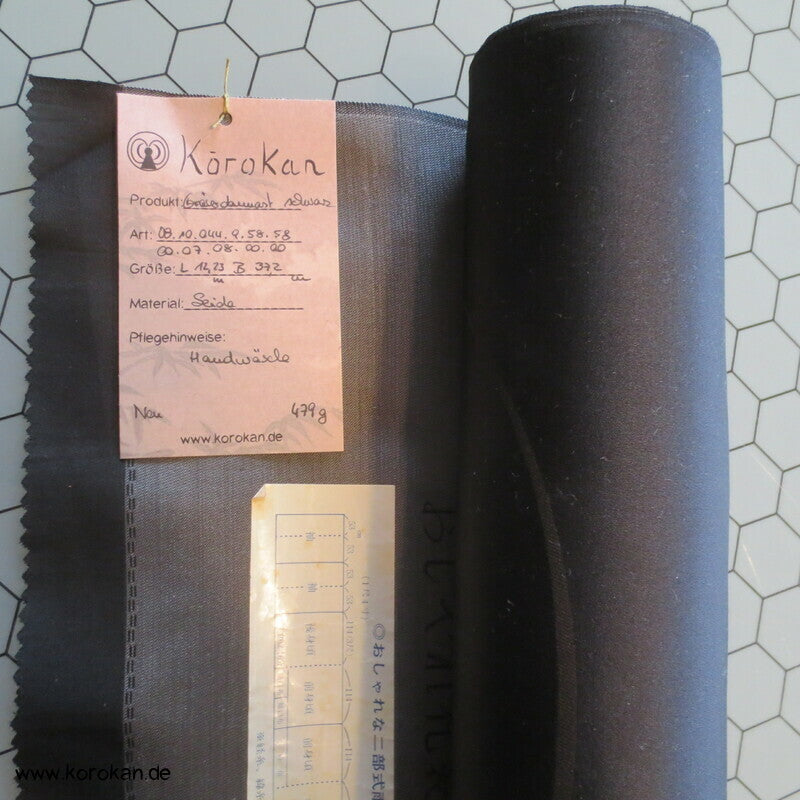 schwarzer Haori Kimono Gräserdamast Seiden Stoff