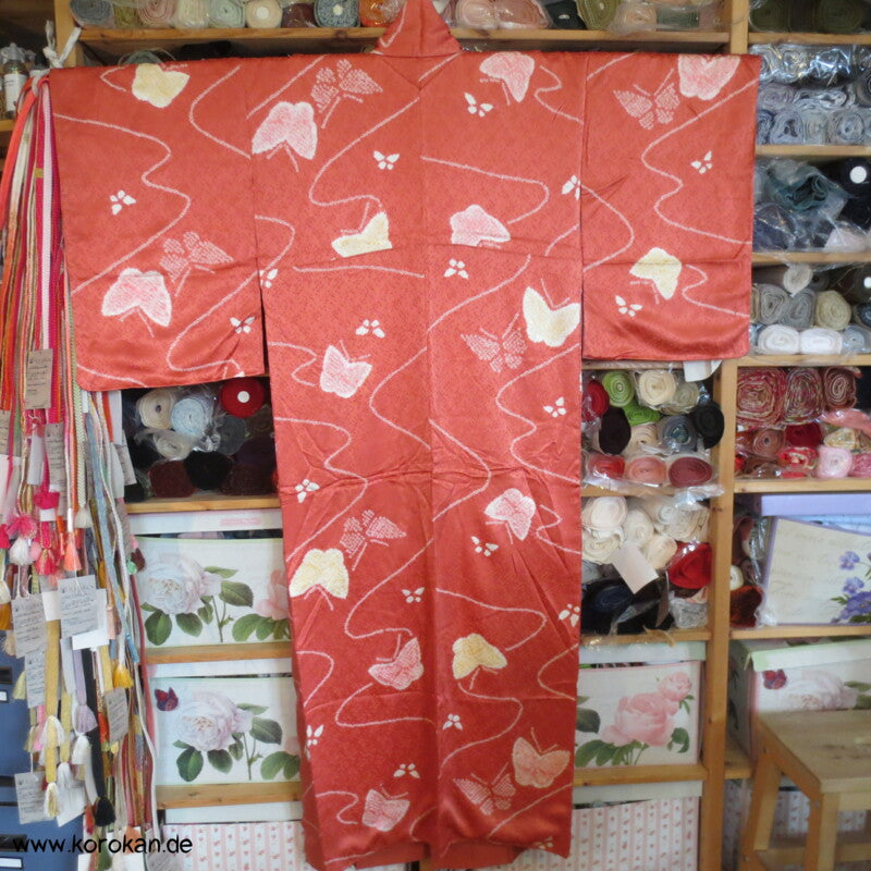 Schmetterlinge im Flug Shibori Seiden Komon Kimono