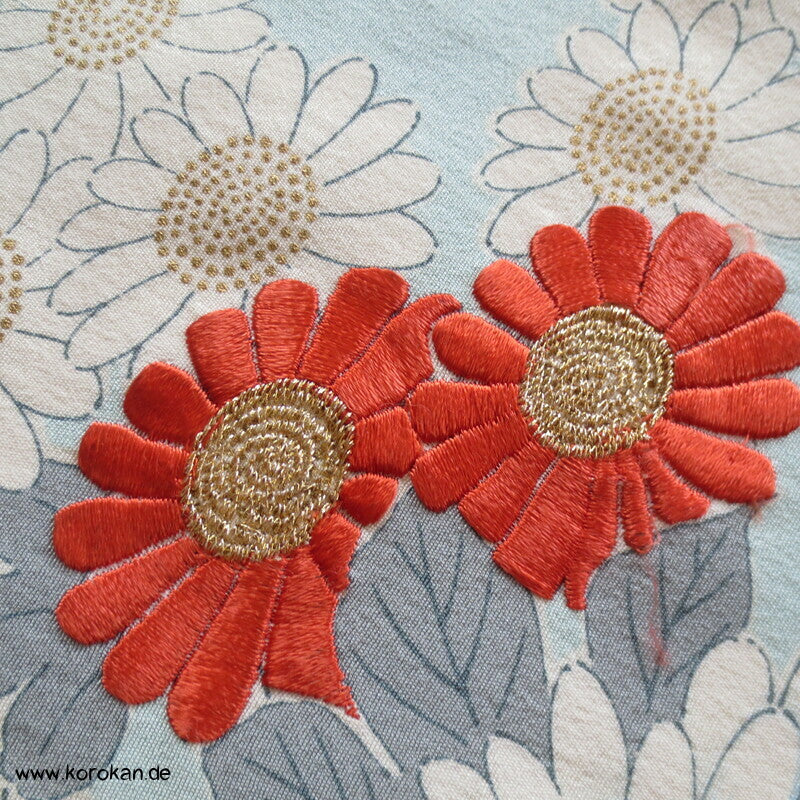 mythische Vögel im Blütenbaum Chu Furisode Seidencrepe Kimono