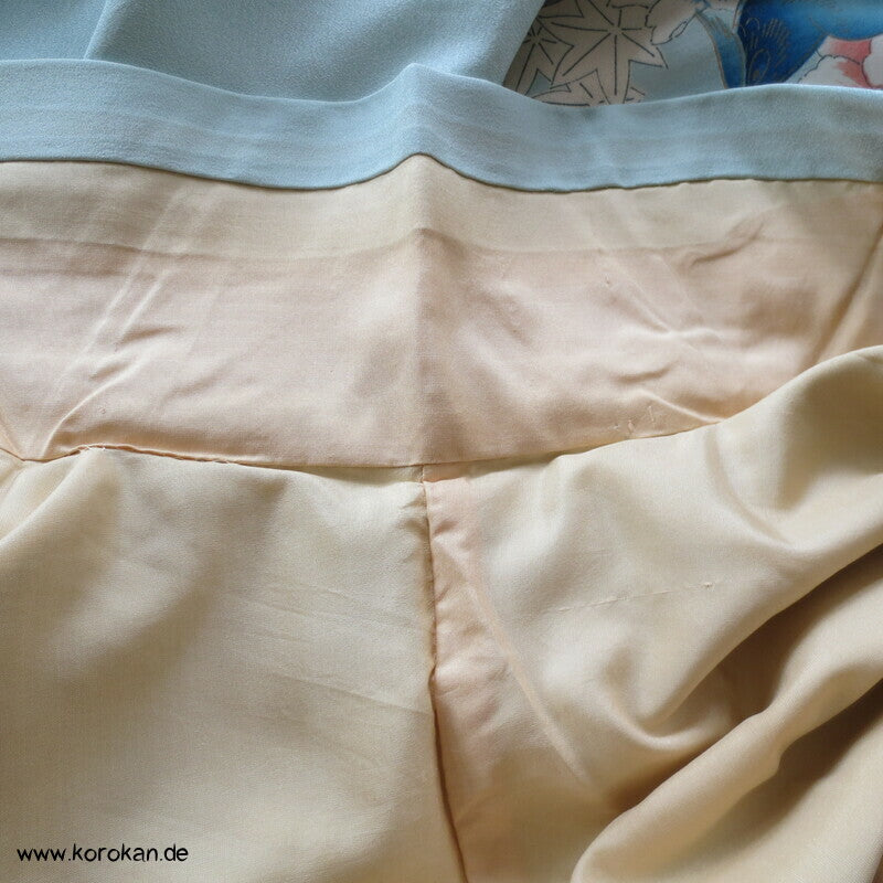 mythische Vögel im Blütenbaum Chu Furisode Seidencrepe Kimono