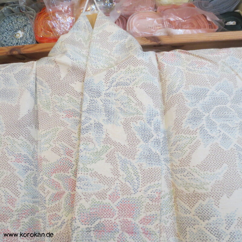 Kasuri Paeonien Tsumugi Seiden Komon Hitoe - ungefütterter Kimono