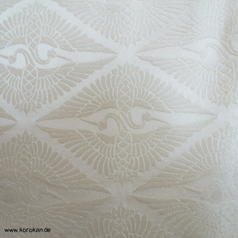 Shiromuku Hochzeits Kimono, Rinzu Seiden Damast mit Diamantkranichpaaren