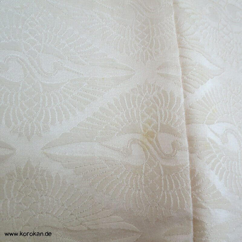Shiromuku Hochzeits Kimono, Rinzu Seiden Damast mit Diamantkranichpaaren