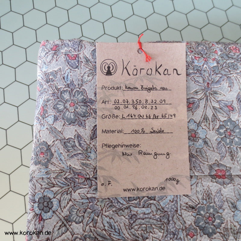 blaugraues Granatapfelmuster Chirimen Seiden Crepe Komon Kimono