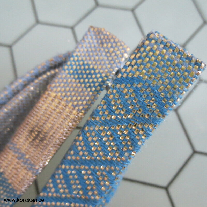 Vintage Saganishiki Obijime, hellblau goldener Seidenbrokat