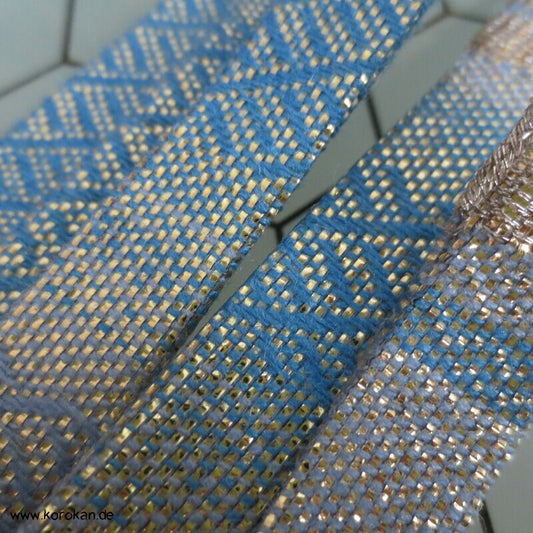 Vintage Saganishiki Obijime, hellblau goldener Seidenbrokat