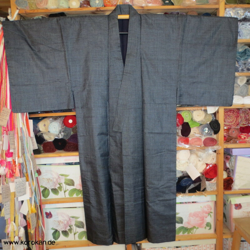 dunkelblau fein gemusterter Seiden Kimono