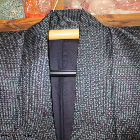 dunkelblau fein gemusterter Seiden Kimono