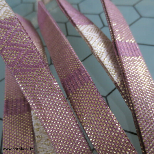 Vintage Saganishiki Obijime, Seidenbrokat, lila gold