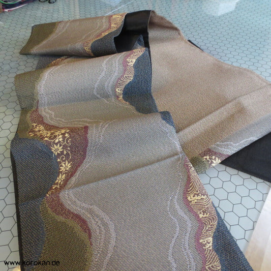 dunkler Fluss Brokat Fukuro Obi Seidenbrokat Kimonogürtel
