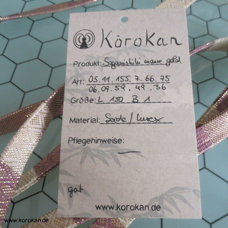 Vintage Saganishiki Obijime, Seidenbrokat, lila gold