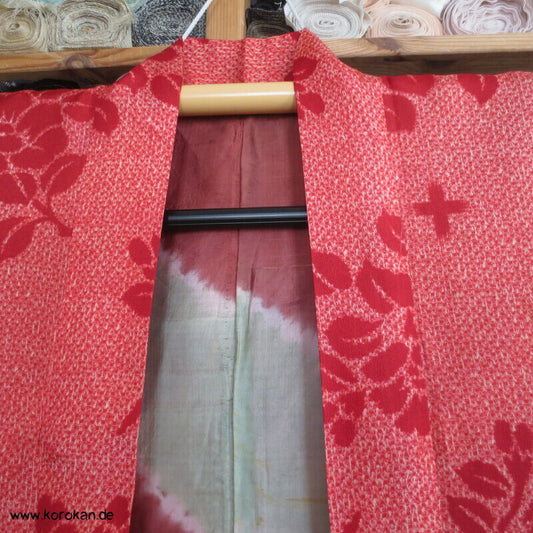 rote Päonien Shibori Print japanische Haori Kimono Jacke