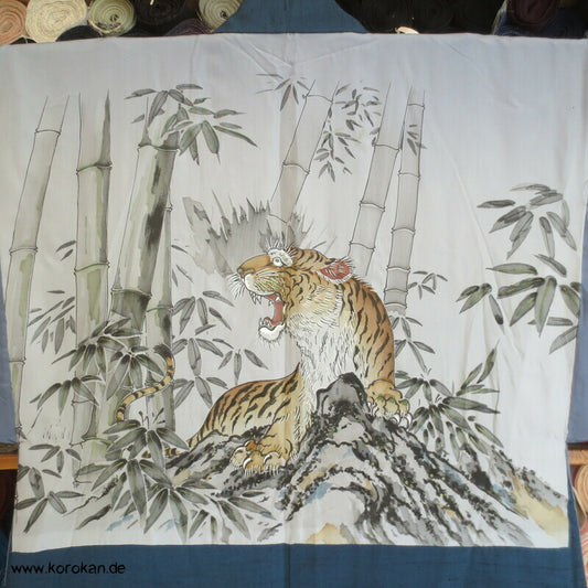 Tiger im Bambus handgemalt Fushi Tsumugi Haori