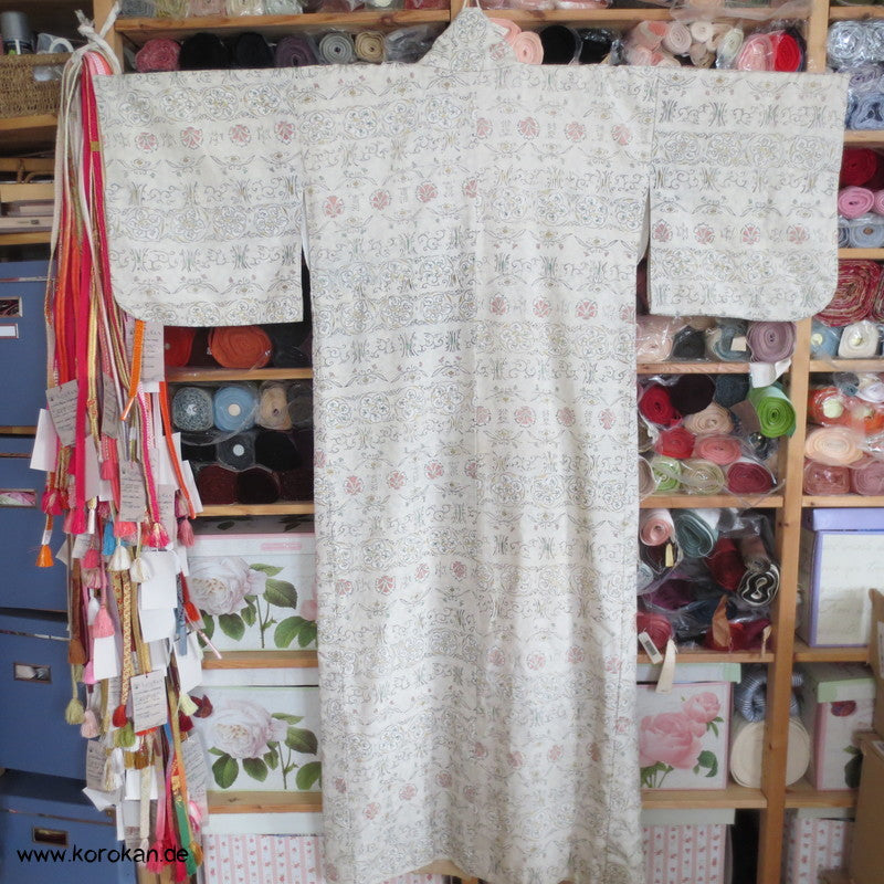 japanischer gedrucktes Bingata Tsumugi Seiden Kimono