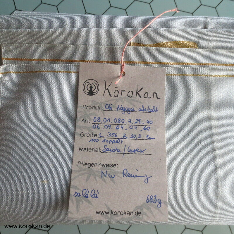 silbergrauer Nagoya Obi mit abstraktem Brokat Muster