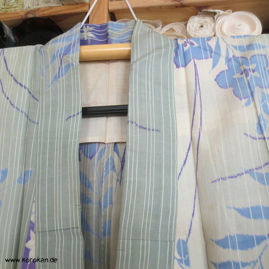 gestreifte Ballonblumen Sha Seide Hitoe Kimono