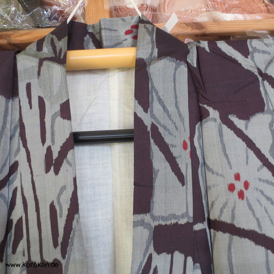 Meisen Seiden Kasuri Iris Muster - blau - grau Hitoe Komon Kimono