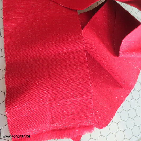 japanischer rot silberner Wolle / Lurex Hanhaba Obi