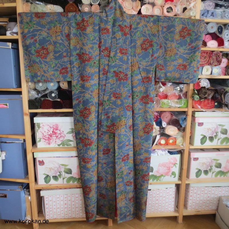 Blumendruckarabesken Komon Seiden Honan Kimono
