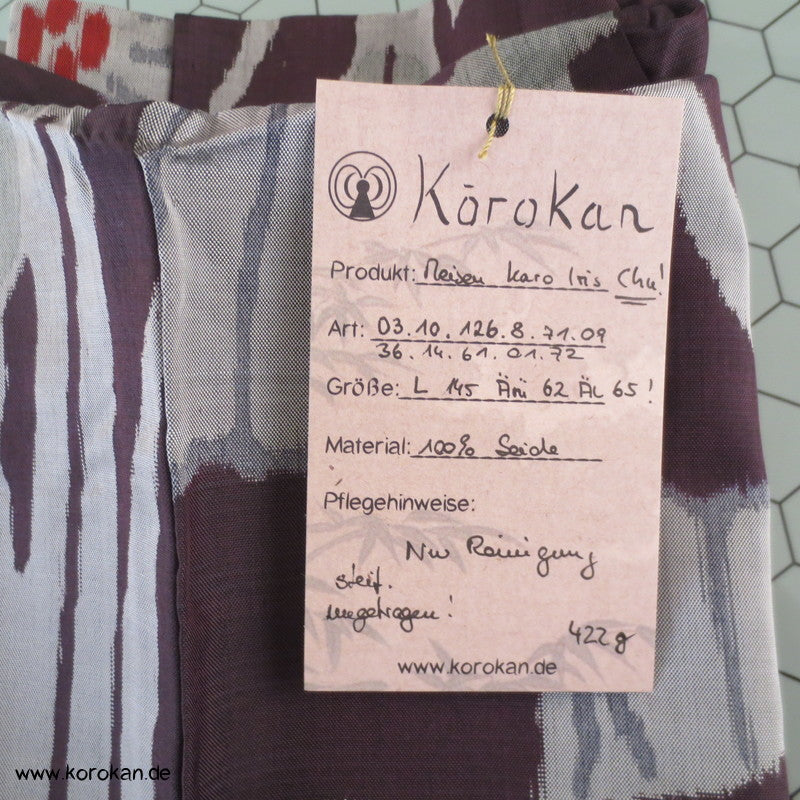 Meisen Seiden Kasuri Iris Muster - blau - grau Hitoe Komon Kimono