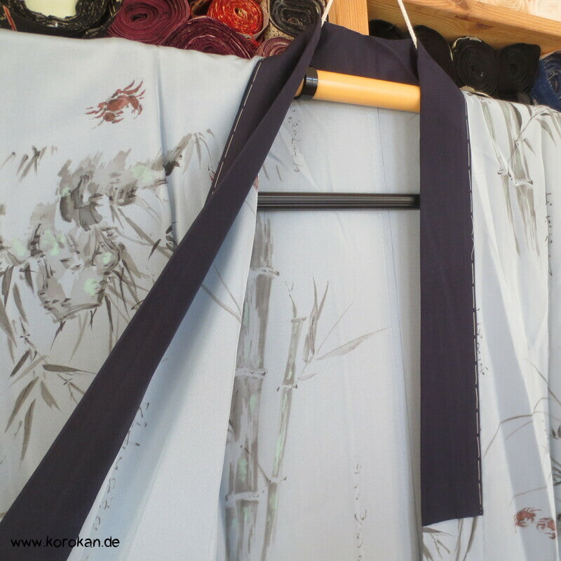 Krebse, Bambus, Kanji Gedicht Juban Kimono, Habutai Seide