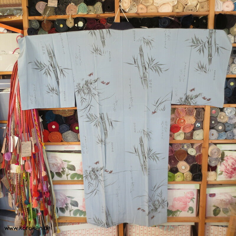 Krebse, Bambus, Kanji Gedicht Juban Kimono, Habutai Seide