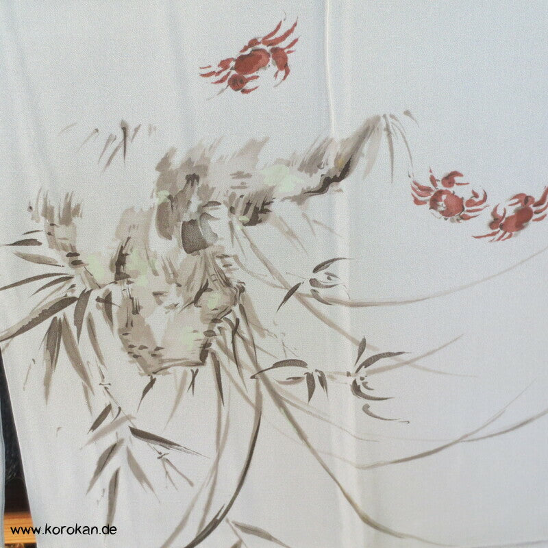 Krebse, Bambus, Kanji Gedicht Juban Kimono, Habutai Seide