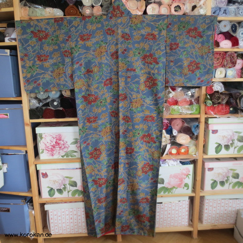 Blumendruckarabesken Komon Seiden Honan Kimono