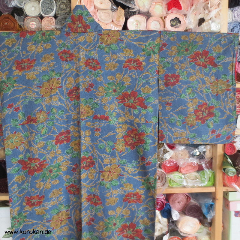 Blumendruckarabesken Komon Seiden Honan Kimono