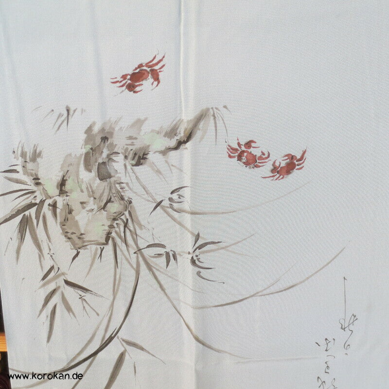 Krebse, Bambus, Kanji Gedicht Juban Kimono, Habutai Seide