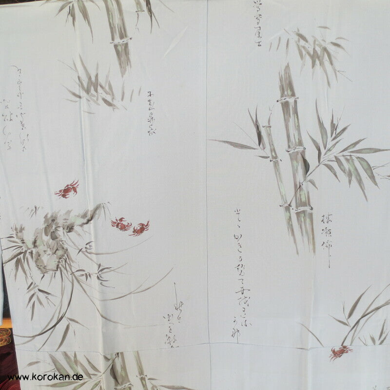Krebse, Bambus, Kanji Gedicht Juban Kimono, Habutai Seide