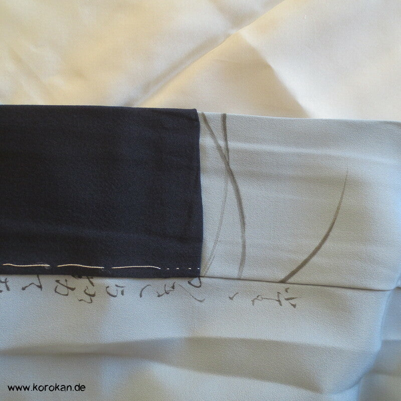 Krebse, Bambus, Kanji Gedicht Juban Kimono, Habutai Seide