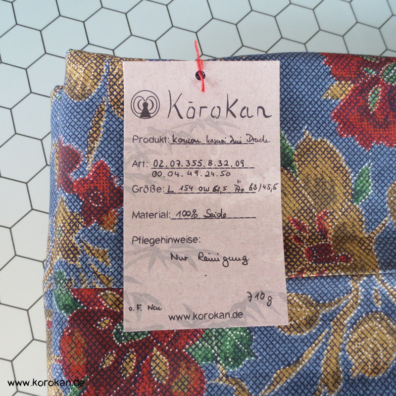 Blumendruckarabesken Komon Seiden Honan Kimono